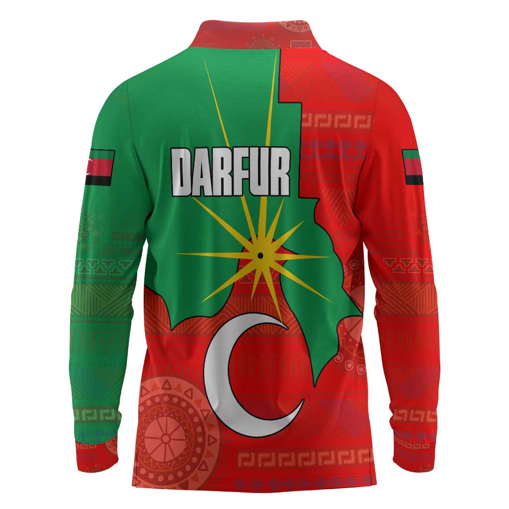 Darfur Sudan Long Sleeve Polo Shirt Red Green Yellow Crescent Star - African Pride