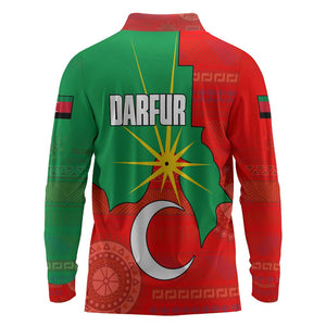 Darfur Sudan Long Sleeve Polo Shirt Red Green Yellow Crescent Star - African Pride