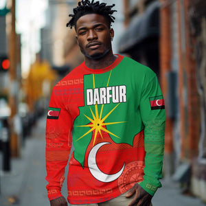 Darfur Sudan Long Sleeve Shirt Red Green Yellow Crescent Star - African Pride