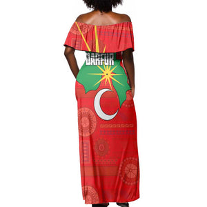 Darfur Sudan Off Shoulder Maxi Dress Red Green Yellow Crescent Star - African Pride