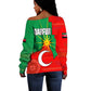Darfur Sudan Off Shoulder Sweater Red Green Yellow Crescent Star - African Pride