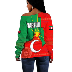 Darfur Sudan Off Shoulder Sweater Red Green Yellow Crescent Star - African Pride