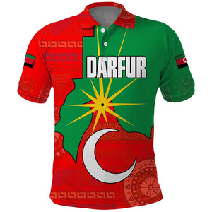 Darfur Sudan Polo Shirt Red Green Yellow Crescent Star - African Pride