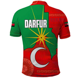 Darfur Sudan Polo Shirt Red Green Yellow Crescent Star - African Pride