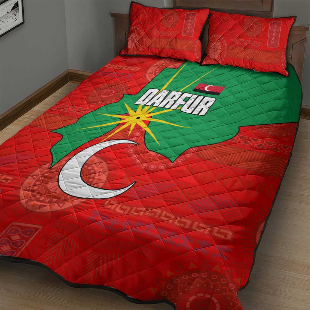 Darfur Sudan Quilt Bed Set Red Green Yellow Crescent Star - African Pride