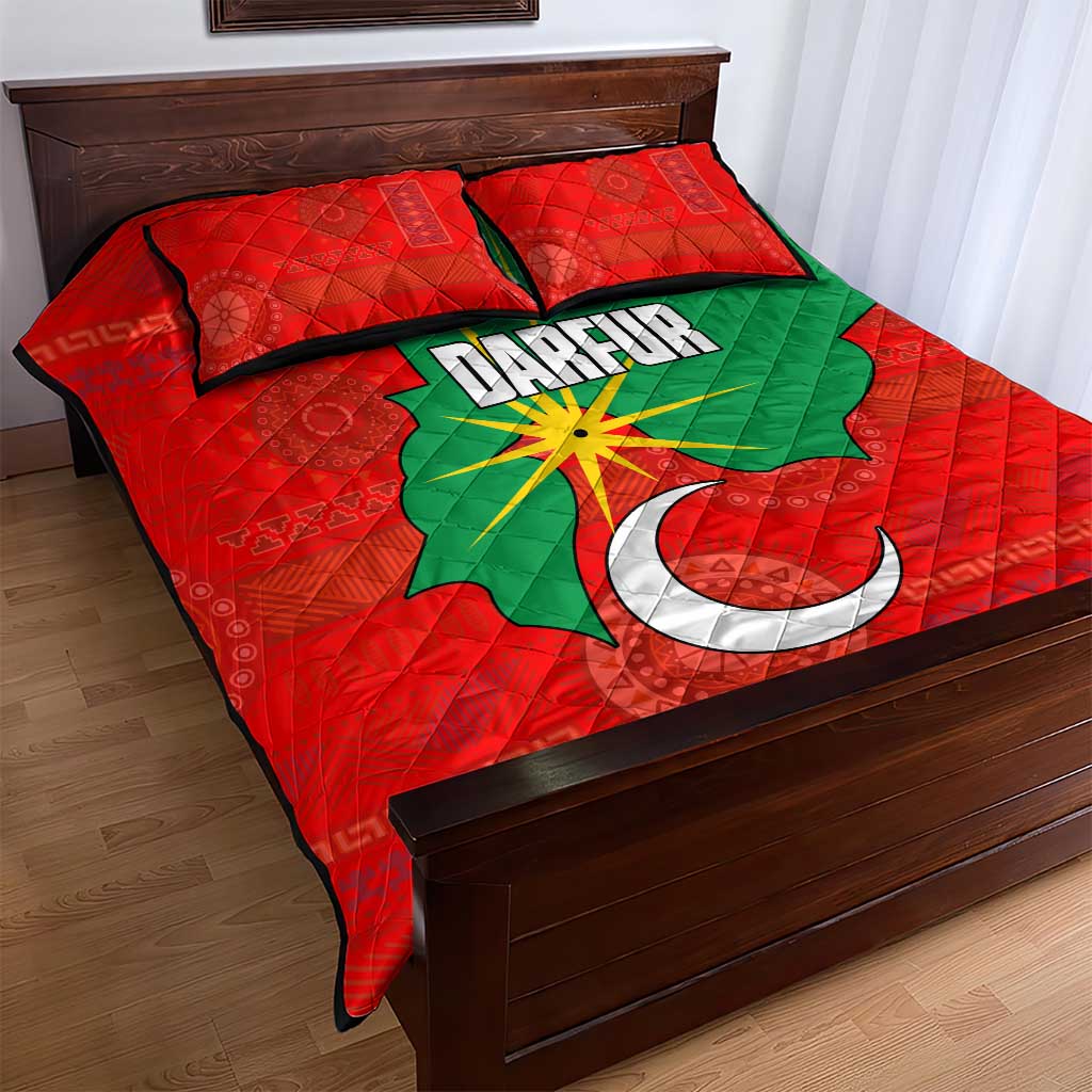 Darfur Sudan Quilt Bed Set Red Green Yellow Crescent Star - African Pride