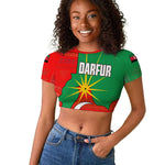 Darfur Sudan Raglan Cropped T shirt Red Green Yellow Crescent Star - African Pride