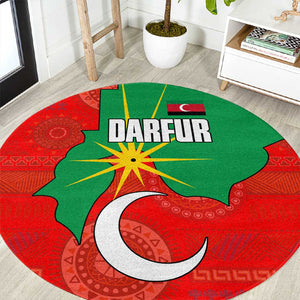 Darfur Sudan Round Carpet Red Green Yellow Crescent Star - African Pride