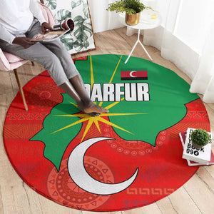 Darfur Sudan Round Carpet Red Green Yellow Crescent Star - African Pride