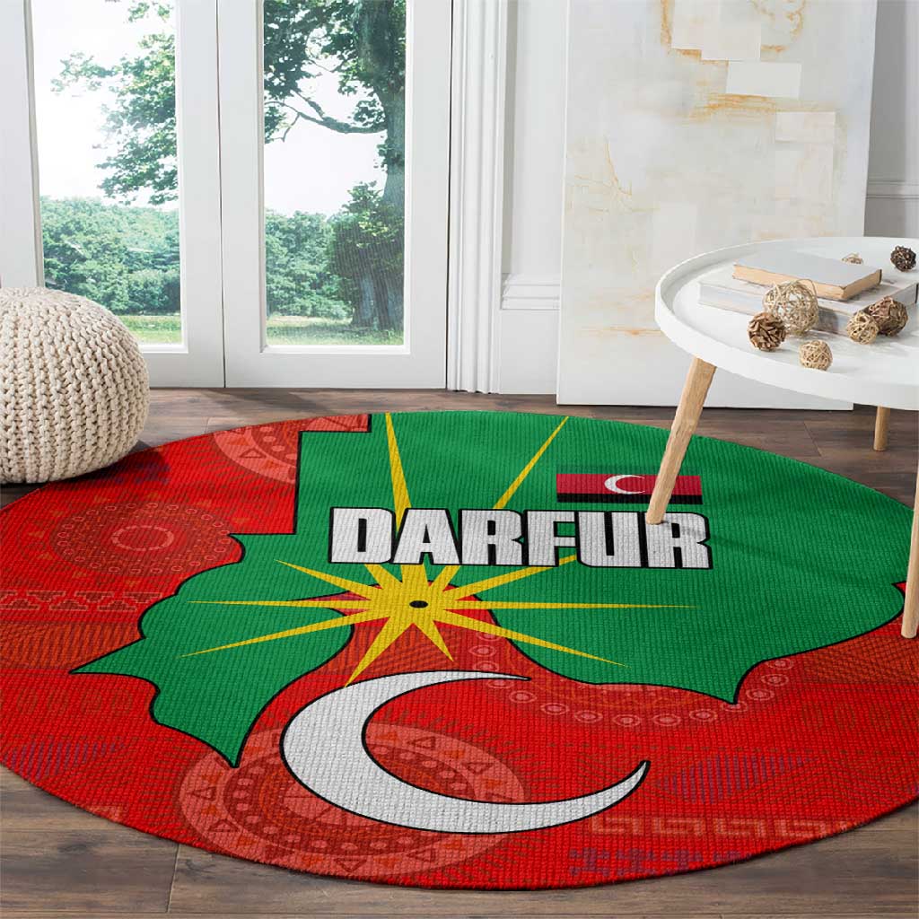 Darfur Sudan Round Carpet Red Green Yellow Crescent Star - African Pride