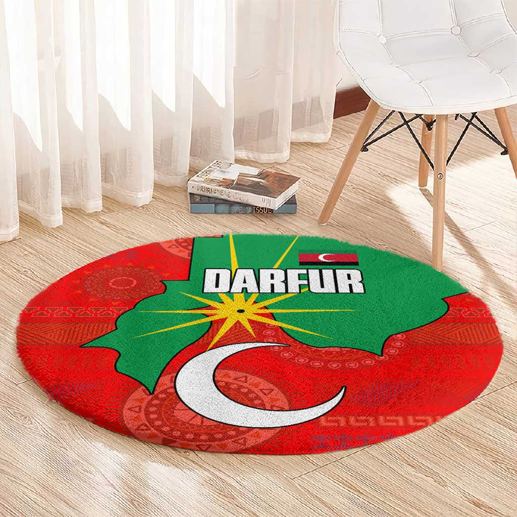 Darfur Sudan Round Carpet Red Green Yellow Crescent Star - African Pride