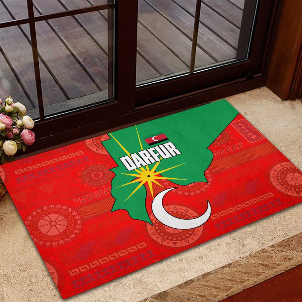 Darfur Sudan Rubber Doormat Red Green Yellow Crescent Star - African Pride