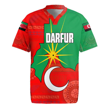 Darfur Sudan Rugby Jersey Red Green Yellow Crescent Star - African Pride