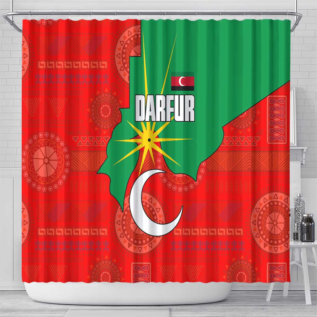 Darfur Sudan Shower Curtain Red Green Yellow Crescent Star - African Pride