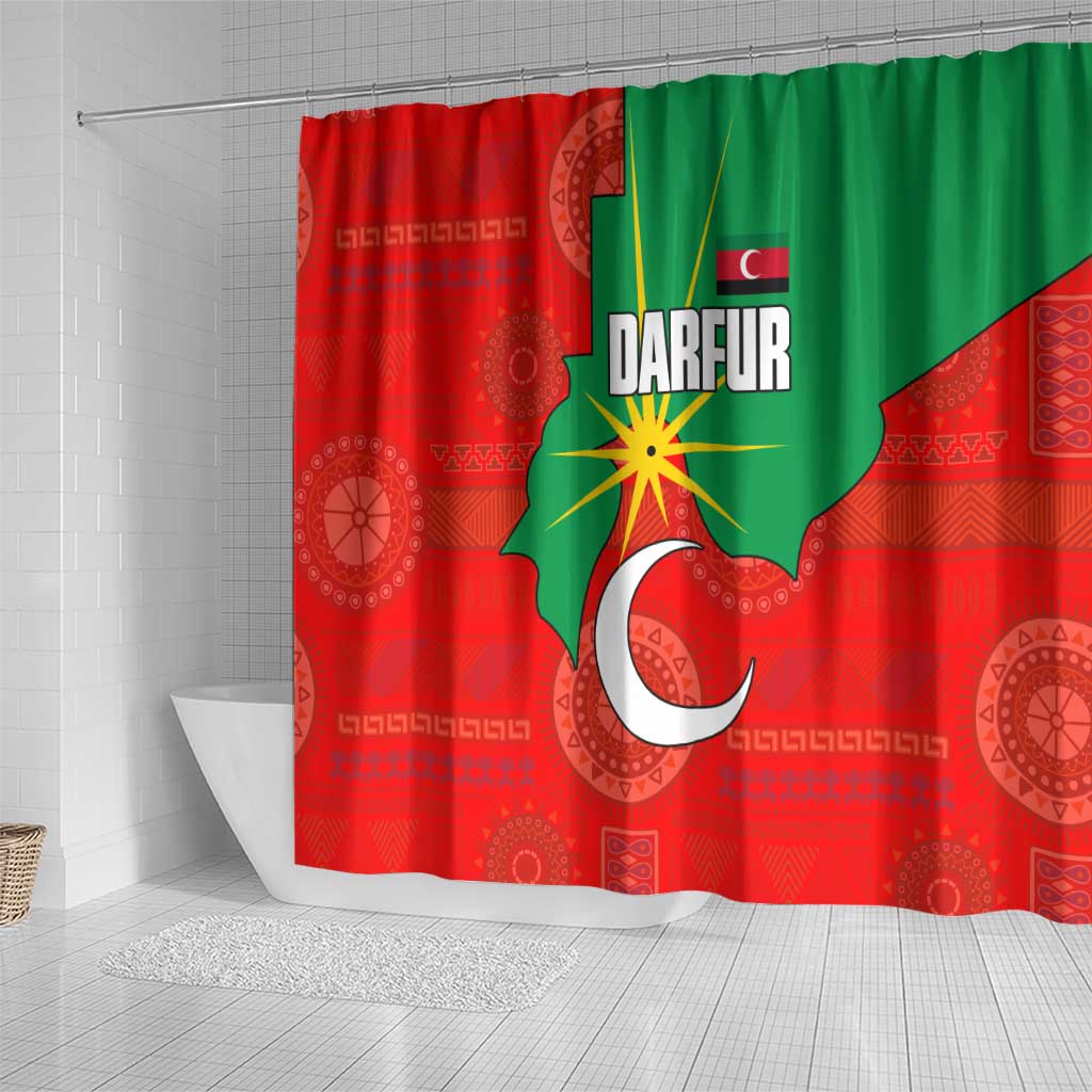 Darfur Sudan Shower Curtain Red Green Yellow Crescent Star - African Pride