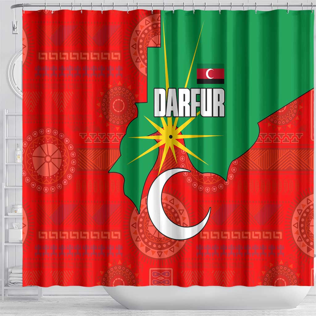 Darfur Sudan Shower Curtain Red Green Yellow Crescent Star - African Pride