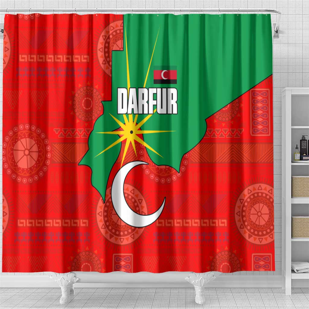 Darfur Sudan Shower Curtain Red Green Yellow Crescent Star - African Pride