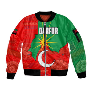 Darfur Sudan Sleeve Zip Bomber Jacket Red Green Yellow Crescent Star - African Pride