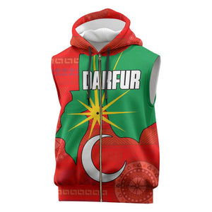 Darfur Sudan Sleeveless Zip Hoodie Red Green Yellow Crescent Star - African Pride