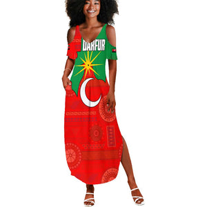 Darfur Sudan Summer Maxi Dress Red Green Yellow Crescent Star - African Pride