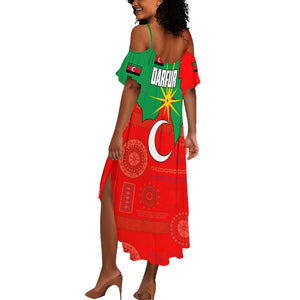 Darfur Sudan Summer Maxi Dress Red Green Yellow Crescent Star - African Pride
