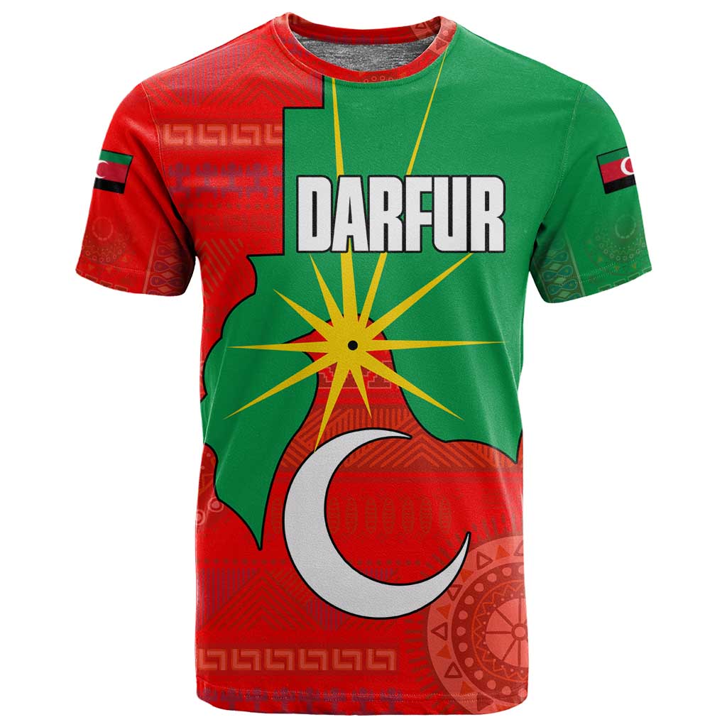 Darfur Sudan T shirt Red Green Yellow Crescent Star - African Pride