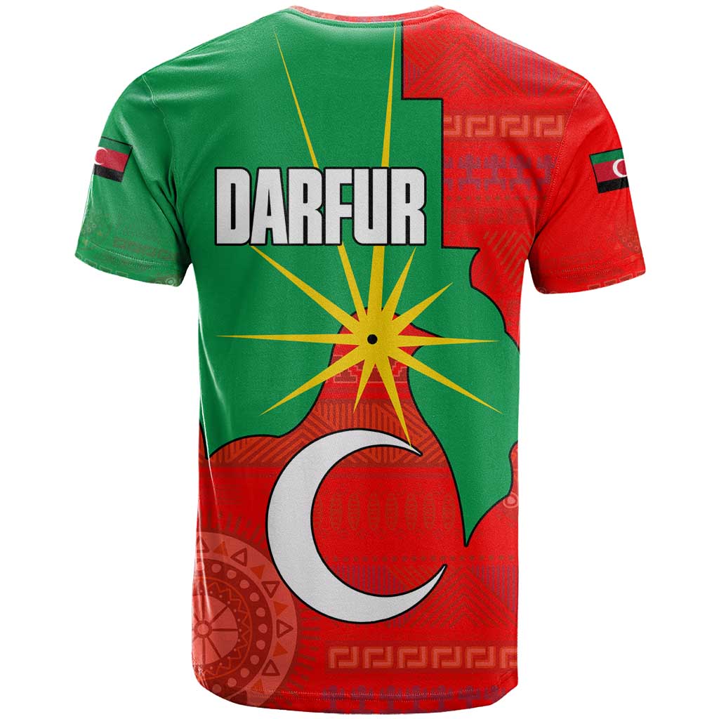 Darfur Sudan T shirt Red Green Yellow Crescent Star - African Pride