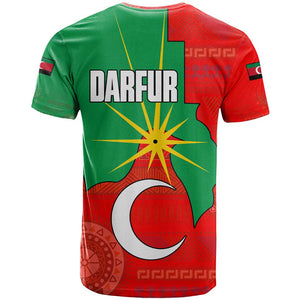 Darfur Sudan T shirt Red Green Yellow Crescent Star - African Pride