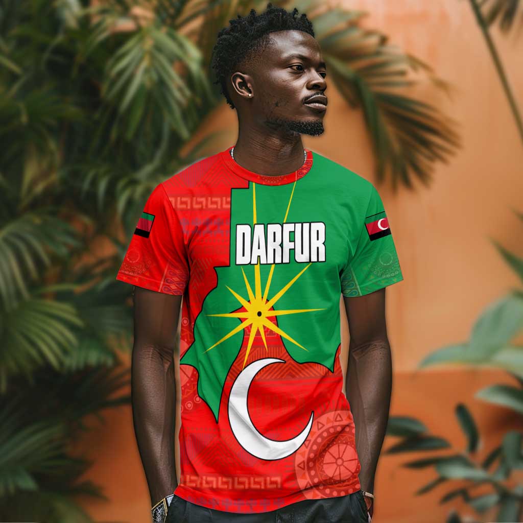 Darfur Sudan T shirt Red Green Yellow Crescent Star - African Pride