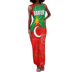 Darfur Sudan Tank Maxi Dress Red Green Yellow Crescent Star - African Pride