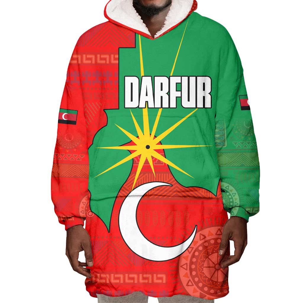 Darfur Sudan Wearable Blanket Hoodie Red Green Yellow Crescent Star - African Pride