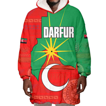 Darfur Sudan Wearable Blanket Hoodie Red Green Yellow Crescent Star - African Pride