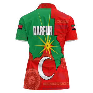 Darfur Sudan Women Polo Shirt Red Green Yellow Crescent Star - African Pride