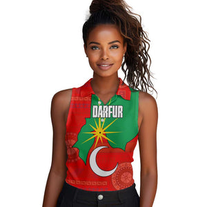 Darfur Sudan Women Sleeveless Polo Shirt Red Green Yellow Crescent Star - African Pride