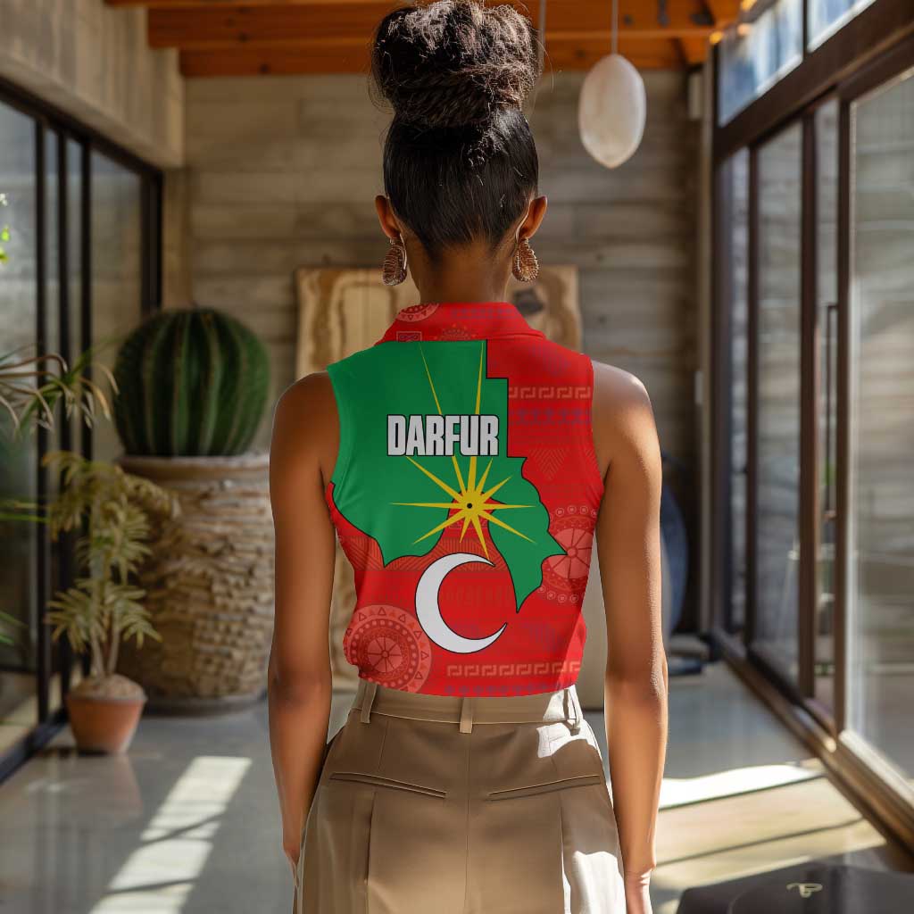 Darfur Sudan Women Sleeveless Polo Shirt Red Green Yellow Crescent Star - African Pride