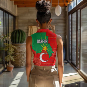 Darfur Sudan Women Sleeveless Polo Shirt Red Green Yellow Crescent Star - African Pride