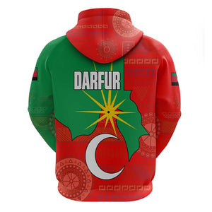 Darfur Sudan Zip Hoodie Red Green Yellow Crescent Star - African Pride
