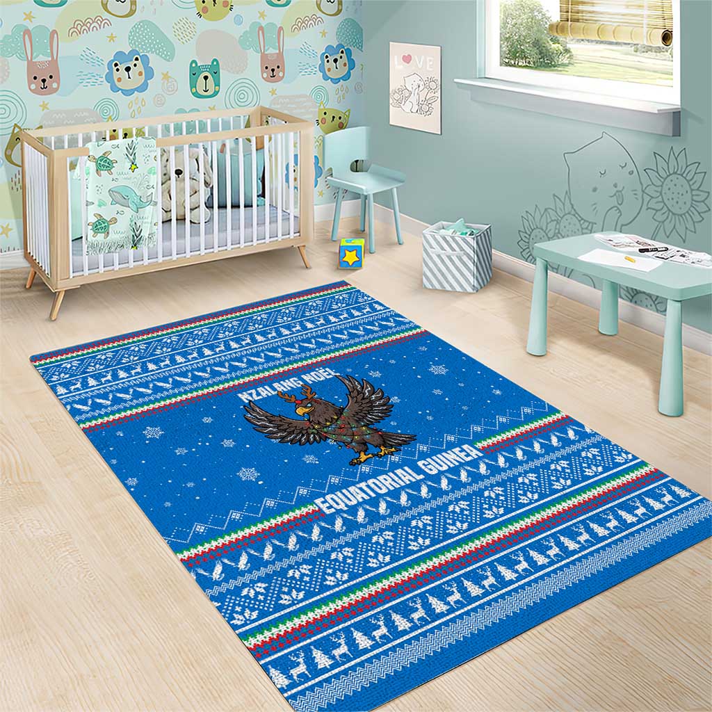 Equatorial Guinea Christmas Area Rug Nzalang Noel Eagle Flag Snowflakes - African Pride