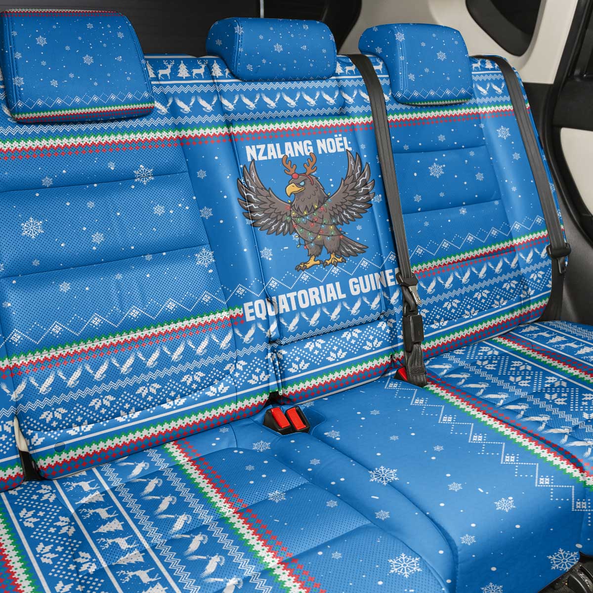 Equatorial Guinea Christmas Back Car Seat Cover Nzalang Noel Eagle Flag Snowflakes - African Pride