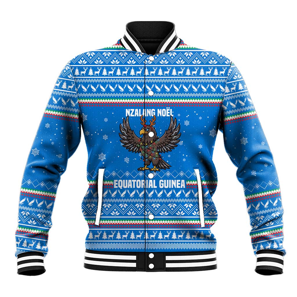 Equatorial Guinea Christmas Baseball Jacket Nzalang Noel Eagle Flag Snowflakes - African Pride