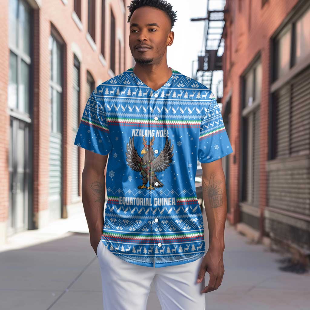 Equatorial Guinea Christmas Baseball Jersey Nzalang Noel Eagle Flag Snowflakes - African Pride