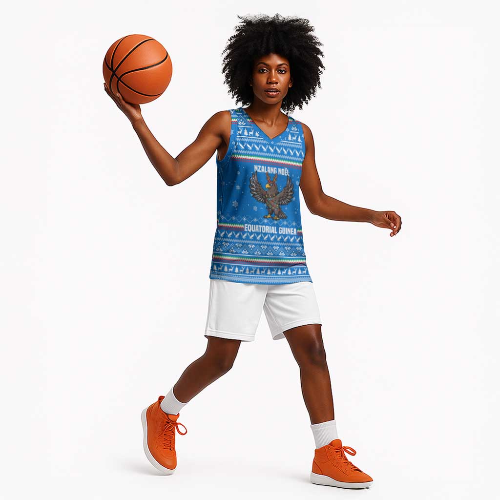 Equatorial Guinea Christmas Basketball Jersey Nzalang Noel Eagle Flag Snowflakes - African Pride