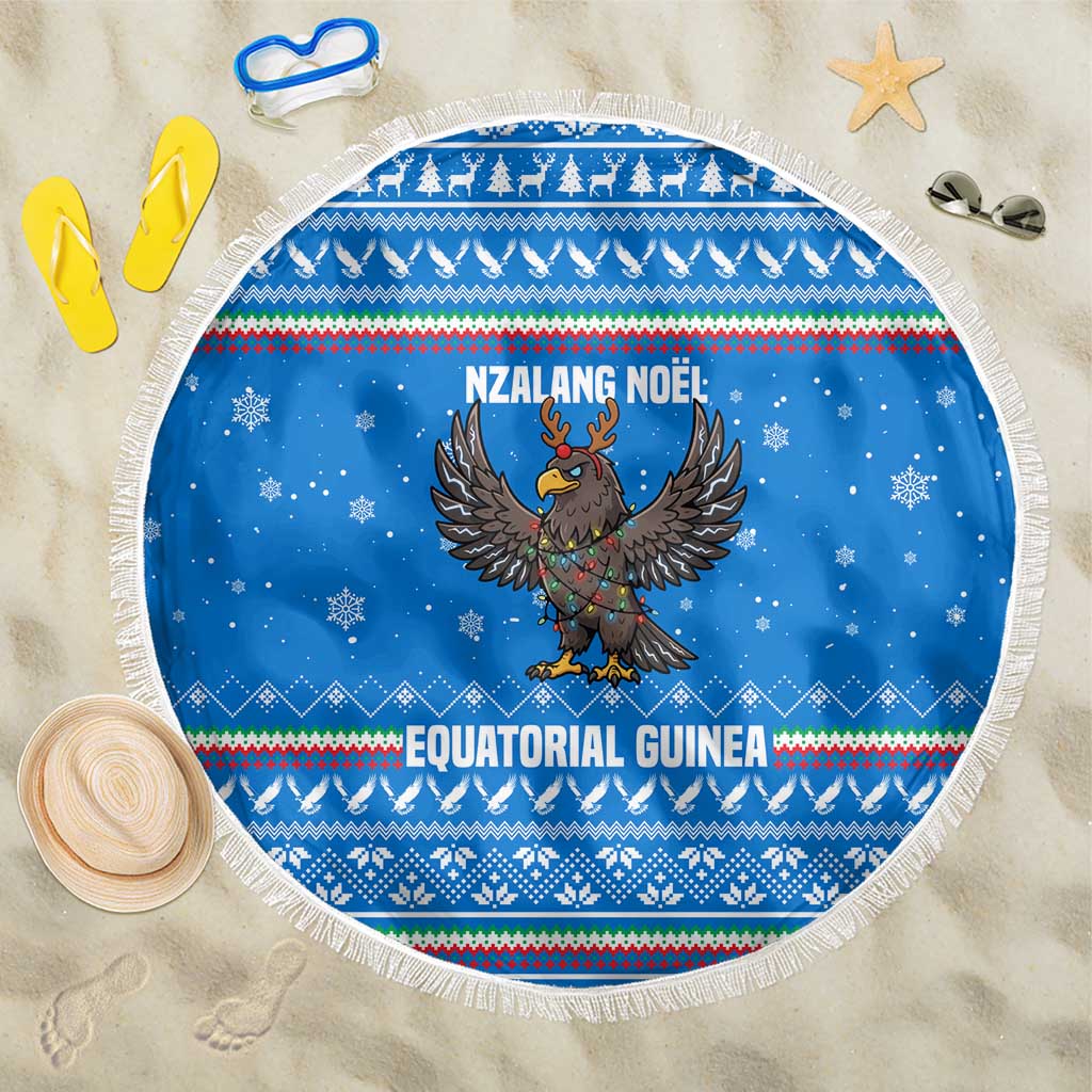 Equatorial Guinea Christmas Beach Blanket Nzalang Noel Eagle Flag Snowflakes - African Pride