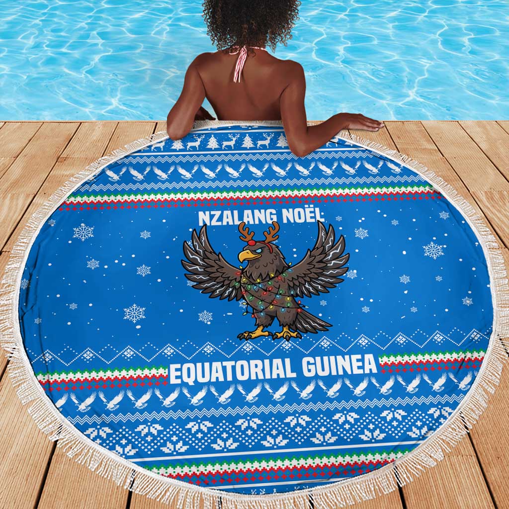 Equatorial Guinea Christmas Beach Blanket Nzalang Noel Eagle Flag Snowflakes - African Pride