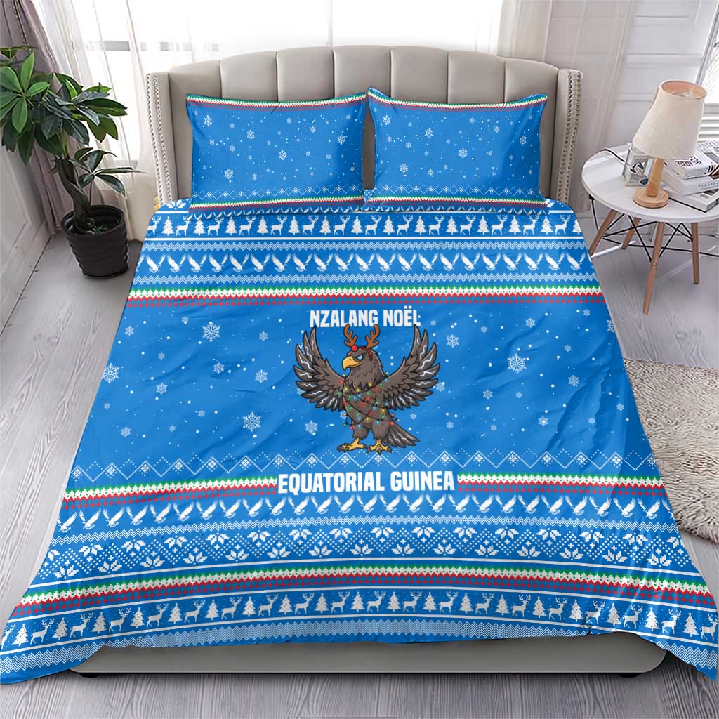 Equatorial Guinea Christmas Bedding Set Nzalang Noel Eagle Flag Snowflakes - African Pride