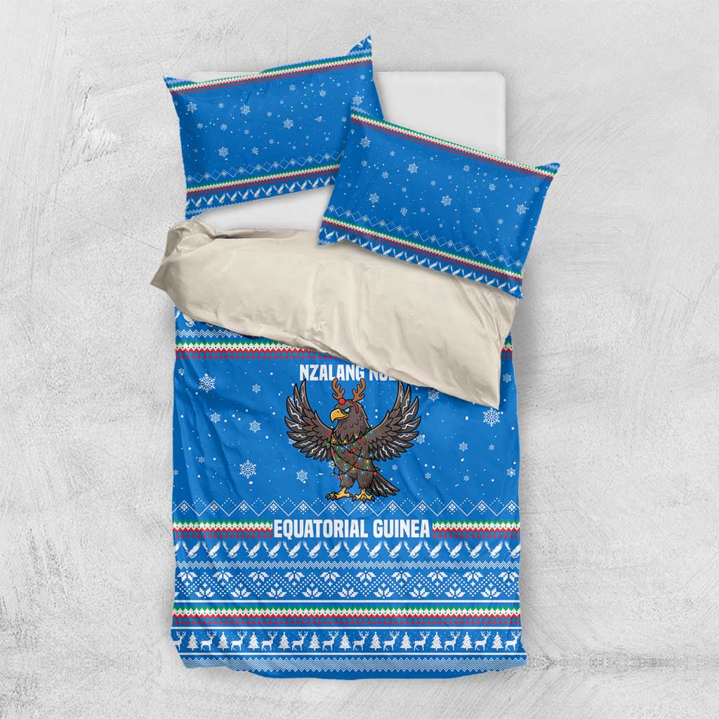 Equatorial Guinea Christmas Bedding Set Nzalang Noel Eagle Flag Snowflakes - African Pride