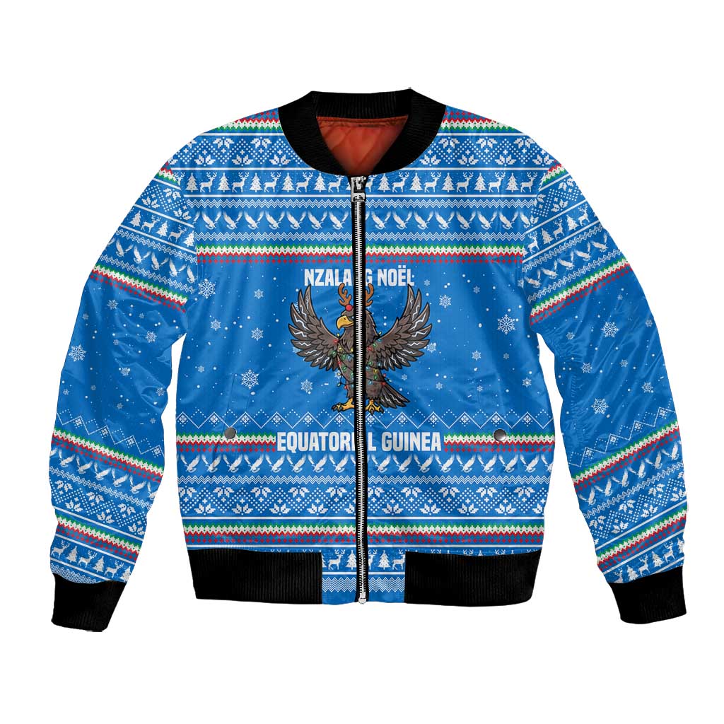 Equatorial Guinea Christmas Bomber Jacket Nzalang Noel Eagle Flag Snowflakes - African Pride