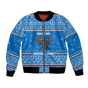 Equatorial Guinea Christmas Bomber Jacket Nzalang Noel Eagle Flag Snowflakes - African Pride