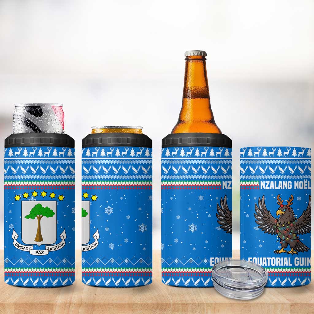 Equatorial Guinea Christmas 4 in 1 Can Cooler Tumbler Nzalang Noel Eagle Flag Snowflakes - African Pride