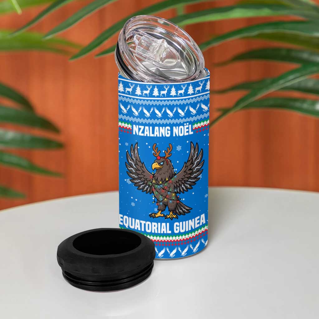 Equatorial Guinea Christmas 4 in 1 Can Cooler Tumbler Nzalang Noel Eagle Flag Snowflakes - African Pride